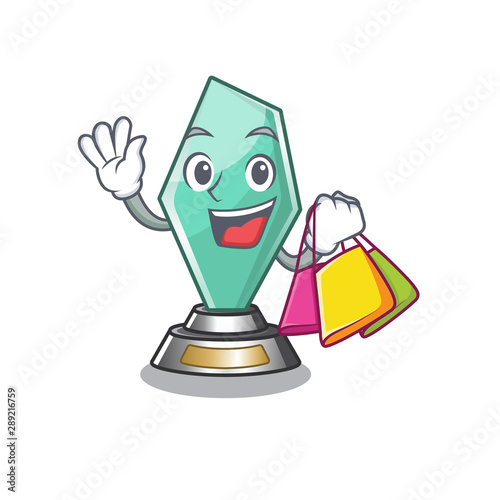 Shopping acrylic trophy isolated with the mascot