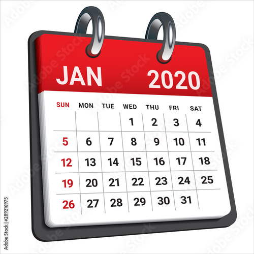 January 2020 monthly calendar vector illustration