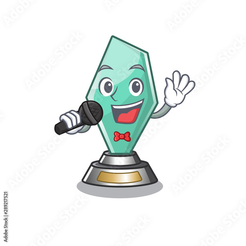 Singing acrylic trophy mascot on a cartoon