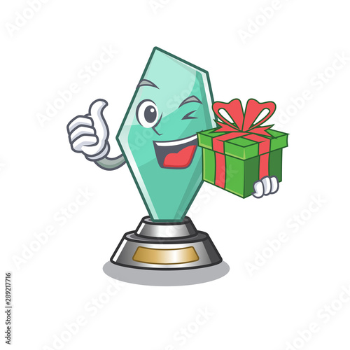 With gift acrylic trophy mascot on a cartoon