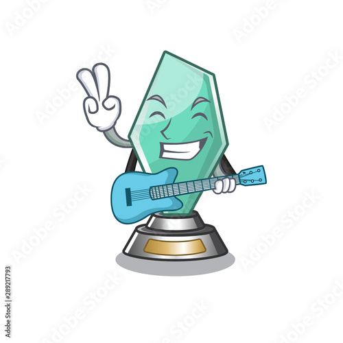 With guitar acrylic trophy mascot on a cartoon