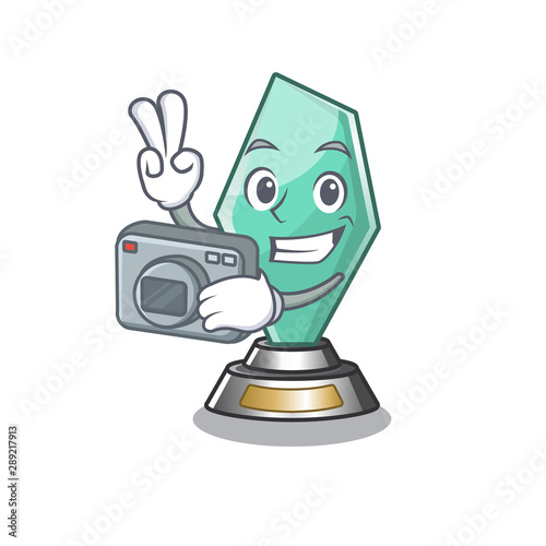 Photographer acrylic trophy mascot on a cartoon