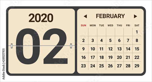 February 2020 monthly calendar vector illustration