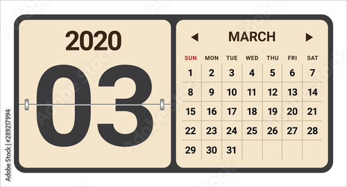 March 2020 monthly calendar vector illustration