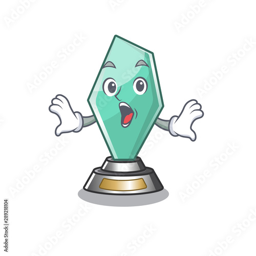 Surprised acrylic trophy mascot on a cartoon