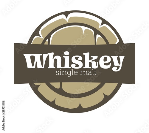 Whiskey house isolated icon, wooden barrel top