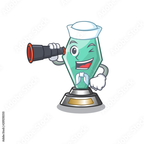 Sailor with binocular acrylic trophy mascot on a cartoon