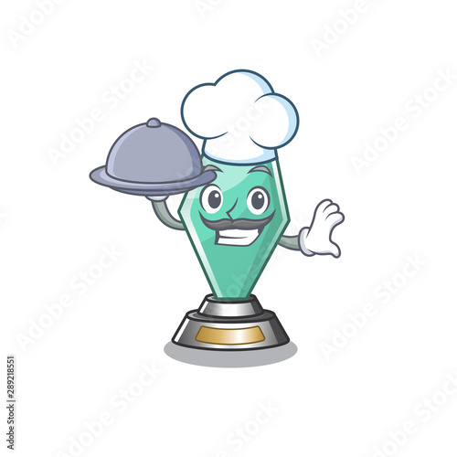 Chef with food acrylic trophy mascot on a cartoon