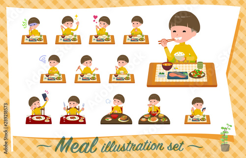 flat type Yellow clothes Bob hair boy_Meal