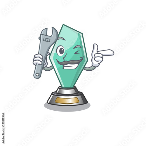 Mechanic acrylic trophy stored in cartoon drawer