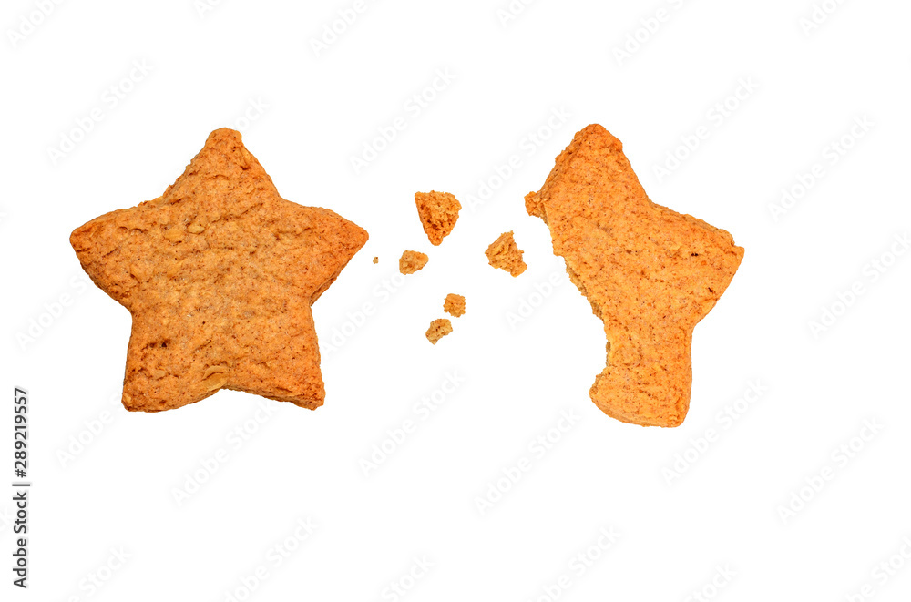 Steps of cookie star form being devoured. Butter cookies isolated on white background Steps of cookie star form being devoured. Butter cookies isolated on white background