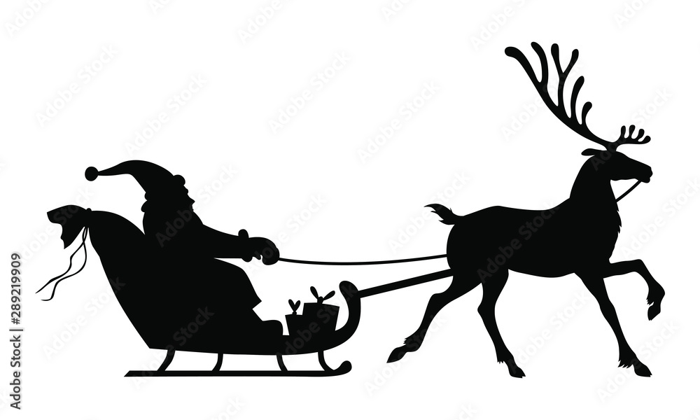Vector illustrations of silhouette of Santa Claus riding on ...