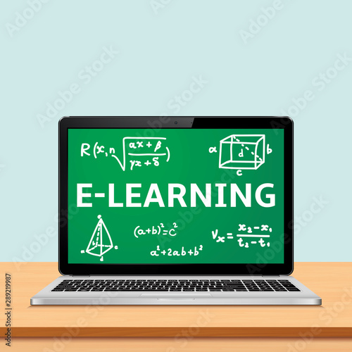 Laptop with e-learning concept on screen