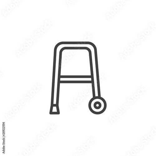 Rollator walker line icon. linear style sign for mobile concept and web design. Walker with wheels outline vector icon. Symbol, logo illustration. Vector graphics