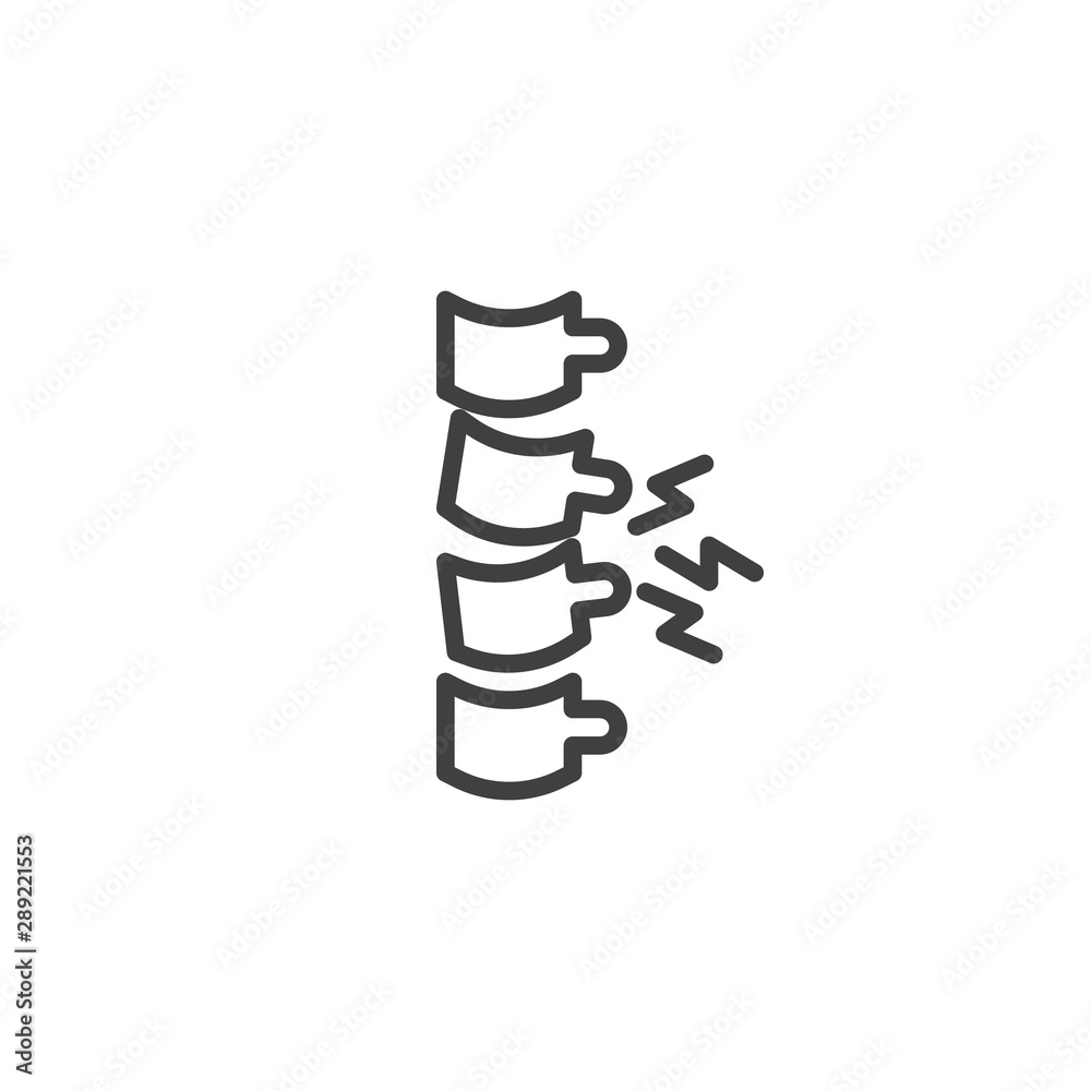 Human spine pain line icon. linear style sign for mobile concept and web design. Backbone pain outline vector icon. Orthopedic treatment symbol, logo illustration. Vector graphics Human spine pain line icon. linear style sign for mobile concept and web design. Backbone pain outline vector icon. Orthopedic treatment symbol, logo illustration. Vector graphics
