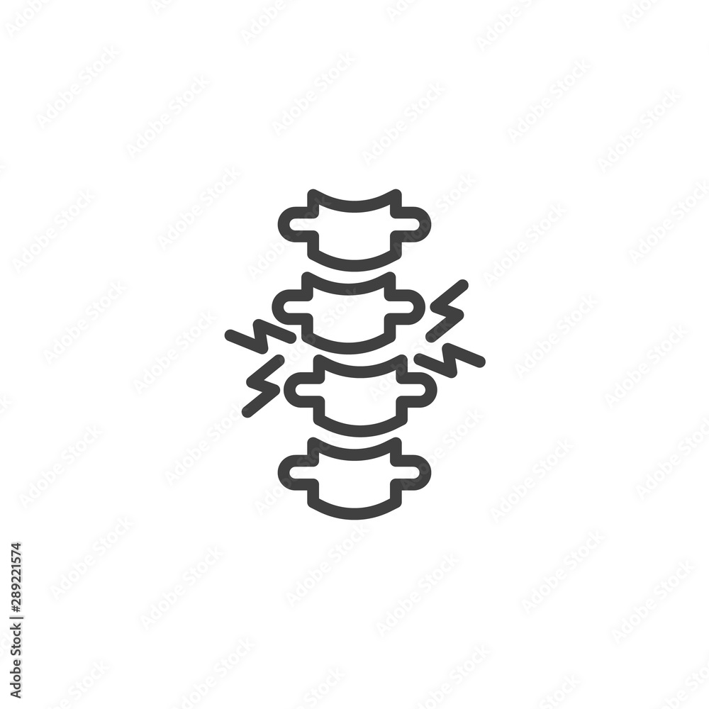 Backbone pain line icon. linear style sign for mobile concept and web design. Human spine pain outline vector icon. Symbol, logo illustration. Vector graphics Backbone pain line icon. linear style sign for mobile concept and web design. Human spine pain outline vector icon. Symbol, logo illustration. Vector graphics