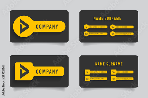Orange and black dark modern creative business card and name card,horizontal simple clean template - Vector