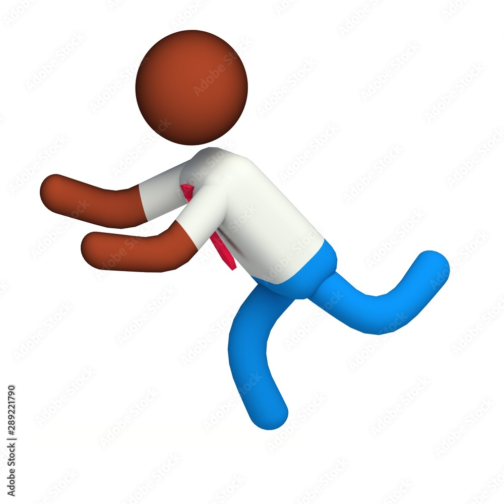 Brown Office Worker in Blue Pants and red tie, running towards something with joy, on isolated white background. 3D Illustration Brown Office Worker in Blue Pants and red tie, running towards something with joy, on isolated white background. 3D Illustration