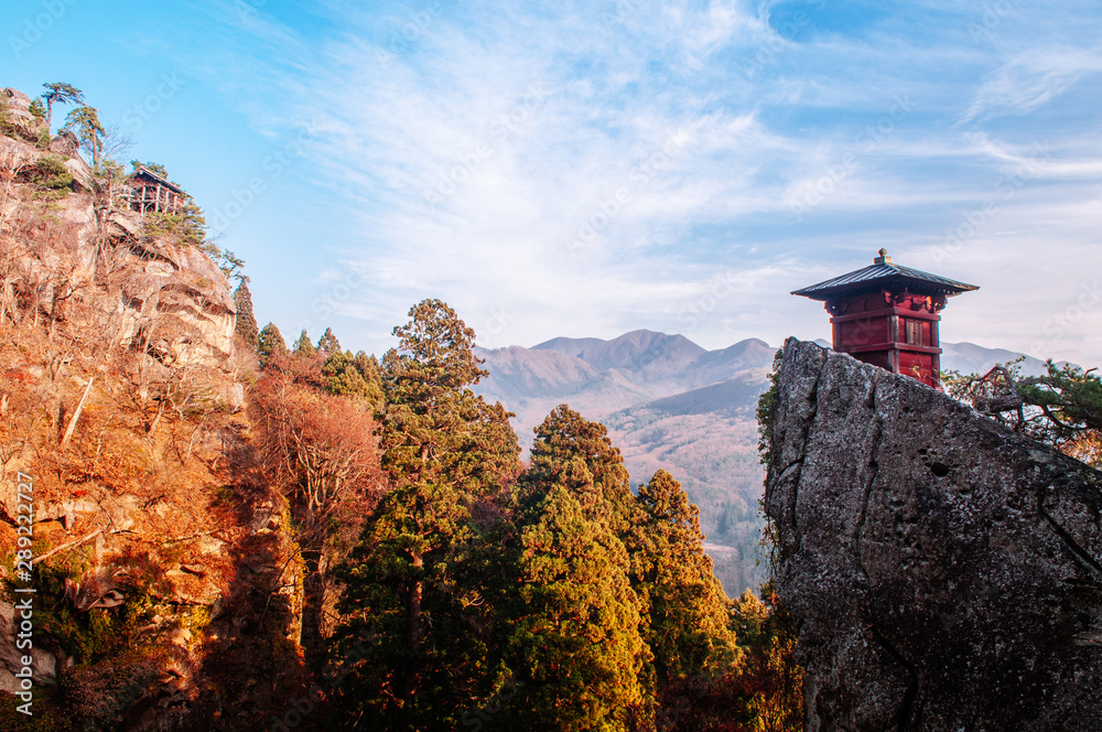 Nokyodo red sutra building at Yamadera Risshaku ji temple, Yamagata - Japan Nokyodo red sutra building at Yamadera Risshaku ji temple, Yamagata - Japan