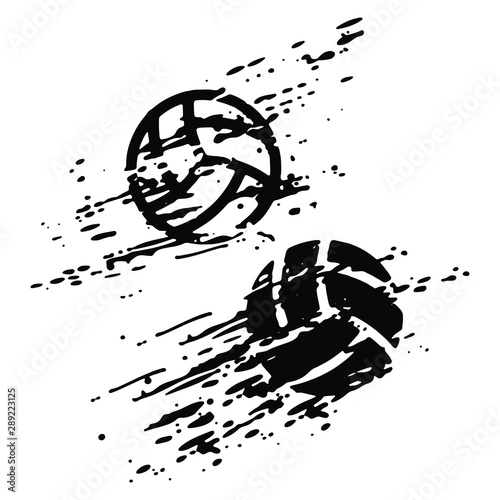 Distressed volleyball grunge, Black and white texture sport vector icon