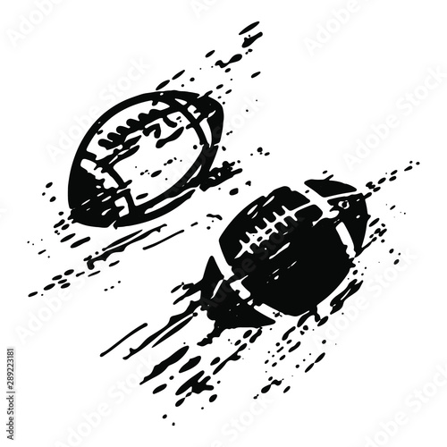 Grunge football ball silhouette ,Distressed Black and white sport vector icon