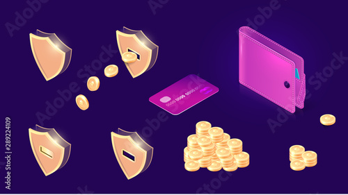 Money transfer icons isometric concept vector illustration