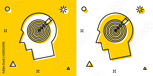 Black Head hunting concept icon isolated on yellow and white background. Business target or Employment sign. Human resource and recruitment for business. Random dynamic shapes. Vector Illustration
