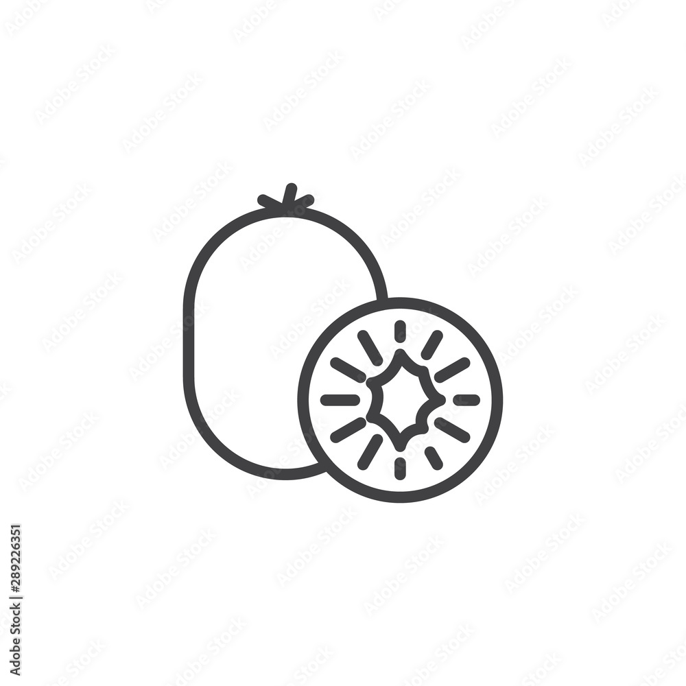 Fototapeta premium Kiwi fruit line icon. linear style sign for mobile concept and web design. Kiwi whole and slice outline vector icon. Symbol, logo illustration. Vector graphics
