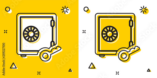 Black Proof of stake icon isolated on yellow and white background. Cryptocurrency economy and finance collection. Random dynamic shapes. Vector Illustration