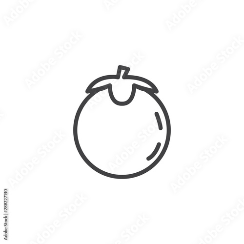 Persimmon with leaves line icon. linear style sign for mobile concept and web design. Persimmon Japanese Fruit outline vector icon. Symbol, logo illustration. Vector graphics