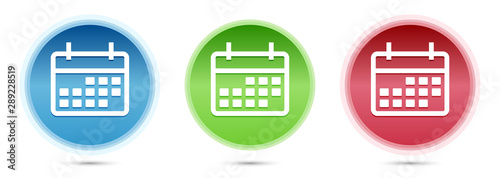 Calendar icon glass round buttons set illustration