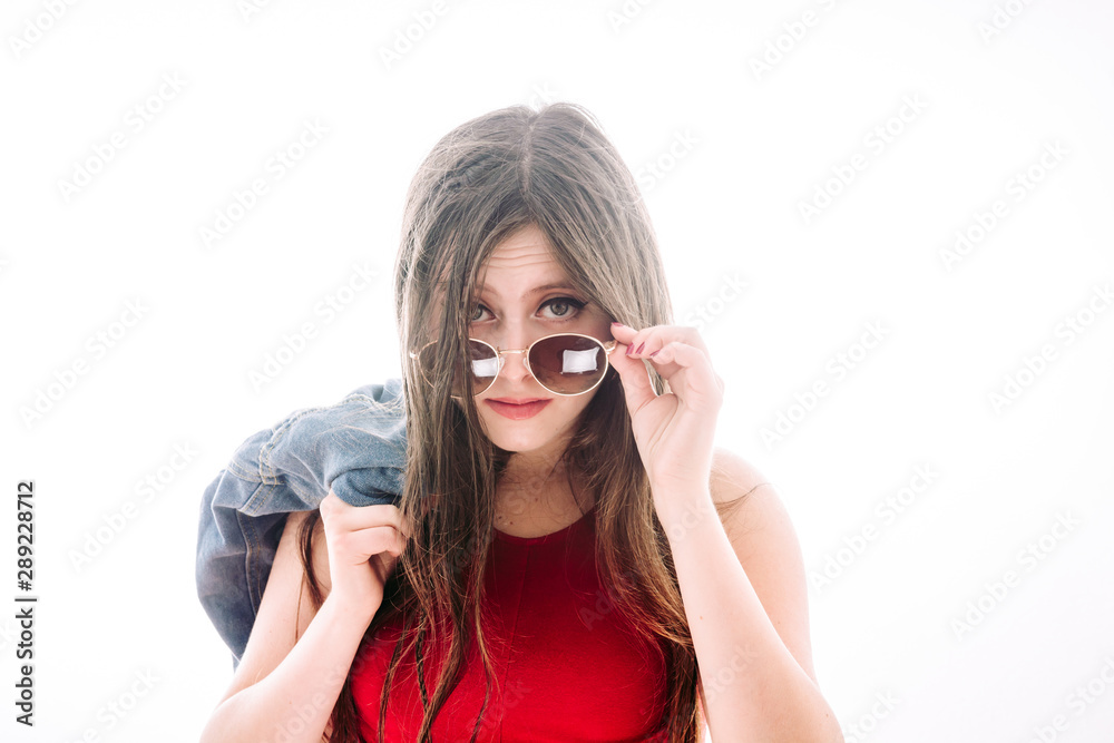 blonde adolescent girl with sunglasses blonde adolescent girl with sunglasses