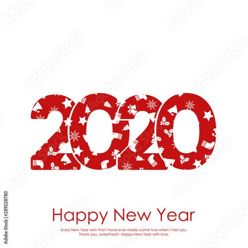 Happy New Year or Christmas greeting card with ornaments. 2020 Vector