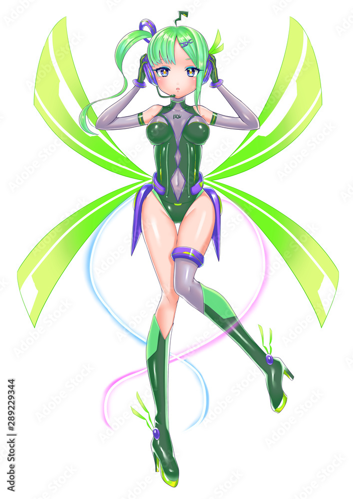 Vチューバー風サイバー少女 緑トーン V tuber style cyber girl green Vチューバー風サイバー少女 緑トーン V tuber style cyber girl green