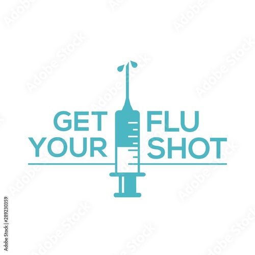 Get your flu shot with syringe injection icon. Flu vaccine isolated on white background