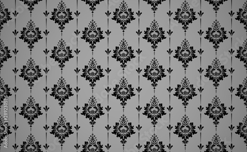 Wallpaper in the style of Baroque. Seamless vector background. Black and grey floral ornament. Graphic pattern for fabric, wallpaper, packaging. Ornate Damask flower ornament