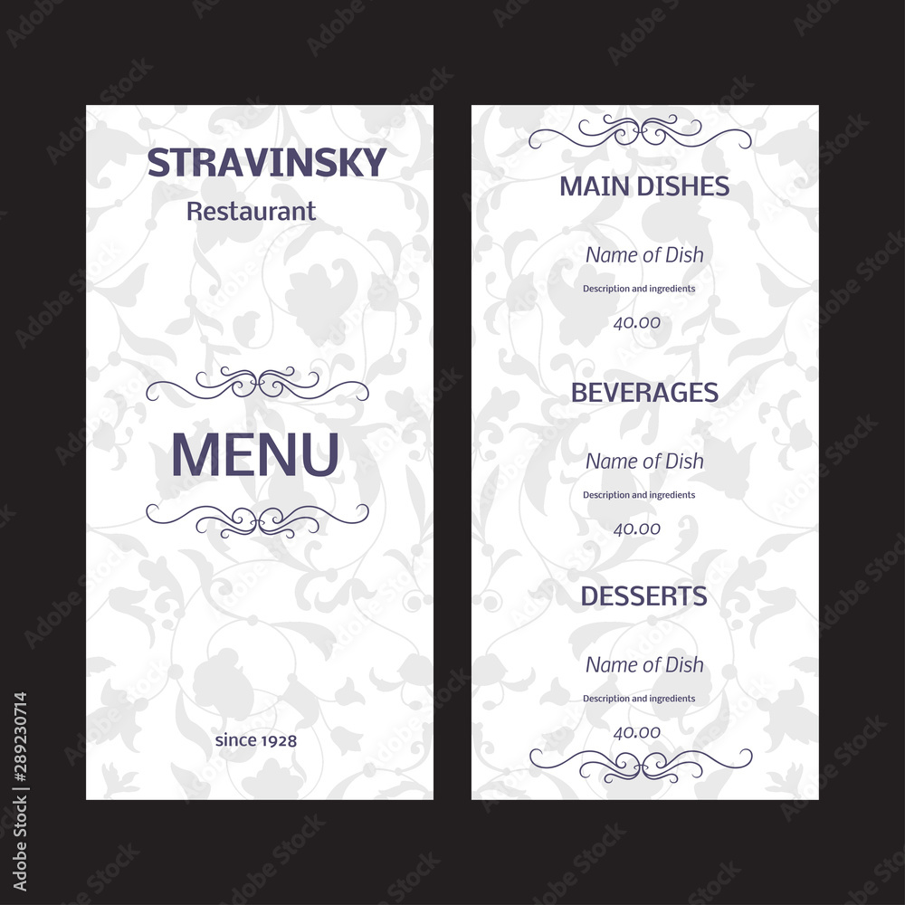 Vector template for restaurant menu in luxury style