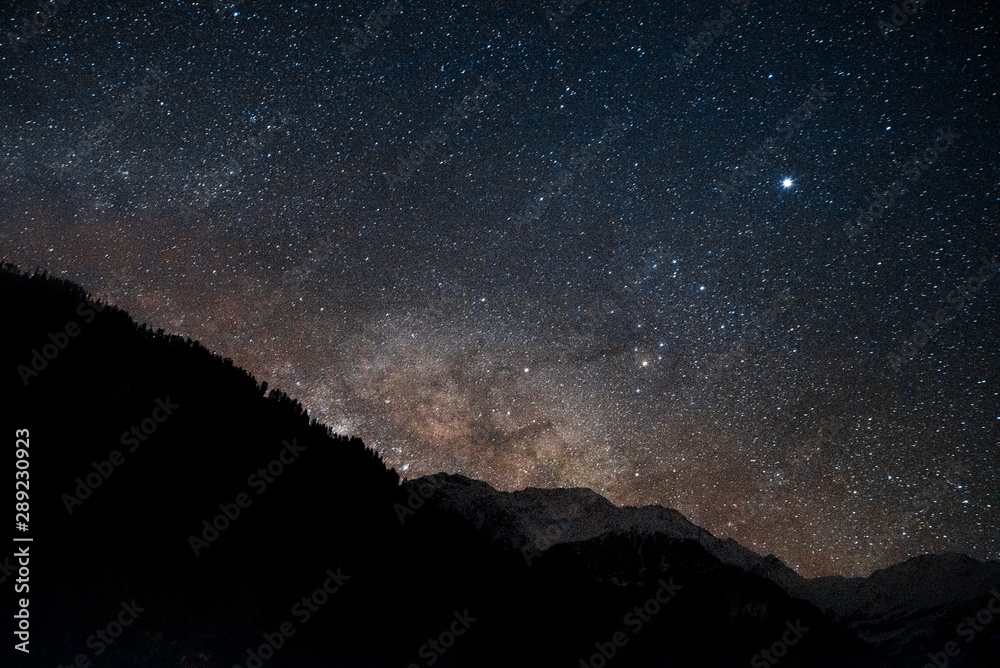galaxy with snow mountain night photography