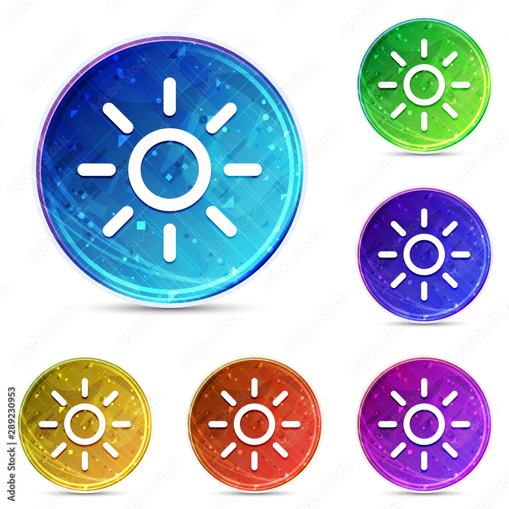 Screen brightness sun icon digital abstract round buttons set illustration Screen brightness sun icon digital abstract round buttons set illustration