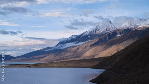 Aerial view of Pangong lake in overcast day in summer