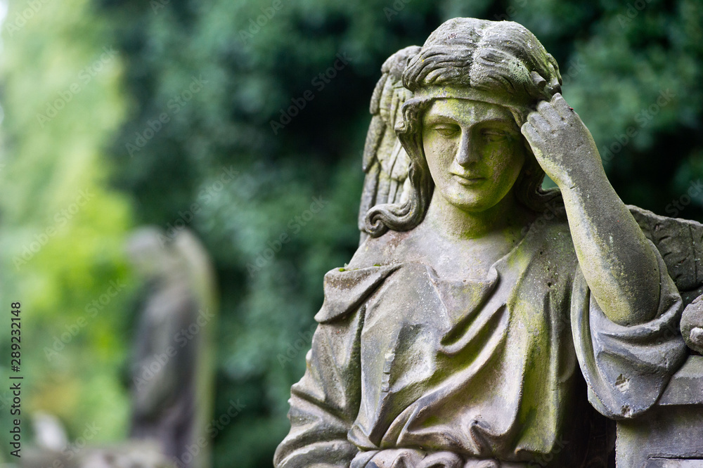 Sculpture of Angel at a Prague cemetery. Czech Republic. Sculpture elements.