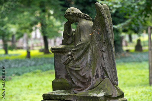 Sculpture of Angel at a Prague cemetery. Czech Republic. Sculpture elements.