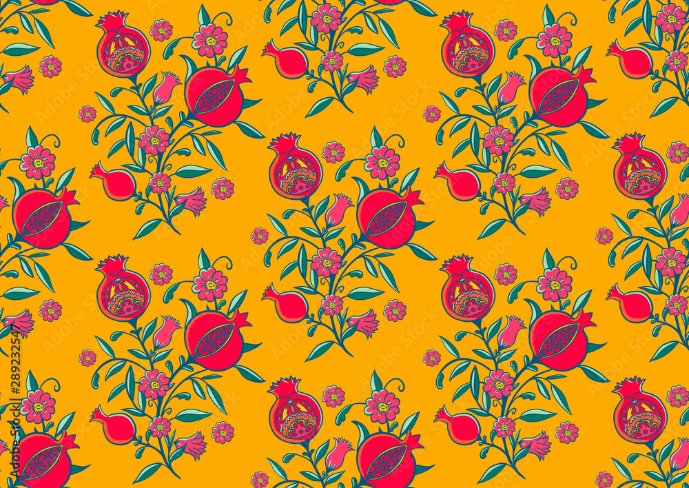 Obraz premium seamless , pomegranate and floral pattern