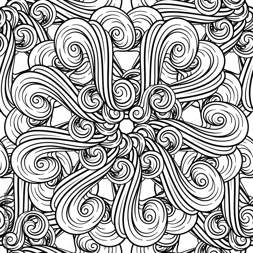 Fototapeta premium Black and white abstract tangle seamless pattern.