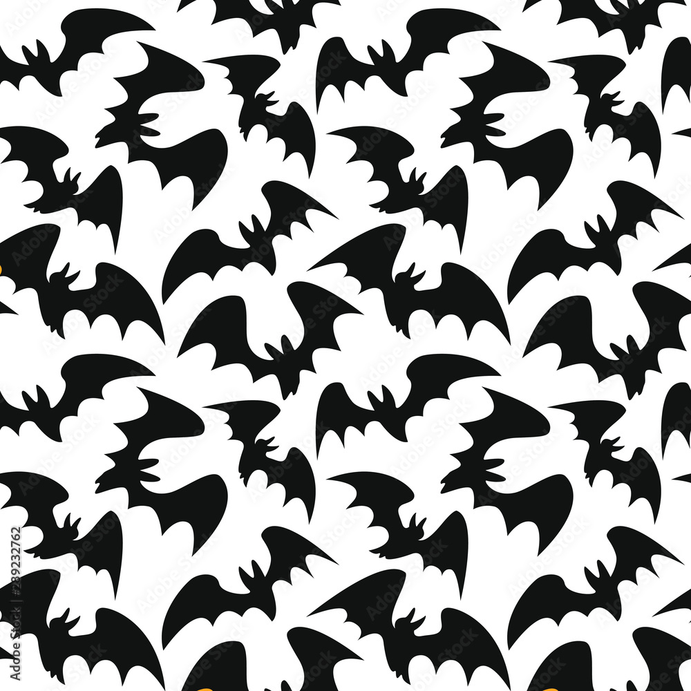Seamless Halloween pattern with bats silhouettes for greeting card, gift box, wallpaper, fabric, web design. Isolated on white. Seamless Halloween pattern with bats silhouettes for greeting card, gift box, wallpaper, fabric, web design. Isolated on white.