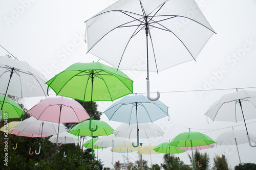 Wallpaper Mural Colorful umbrellas background. Colorful umbrellas in the sky Torontodigital.ca