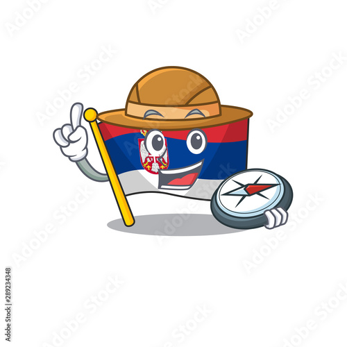 Explorer flag serbia mascot shaped on cartoon