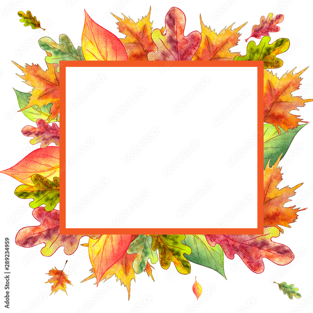 Bright watercolor frame with autumn leaves hand draw. Bright watercolor frame with autumn leaves hand draw.
