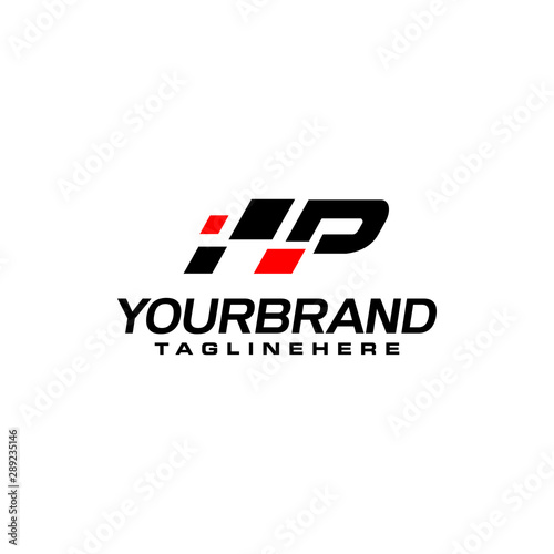 Auto speed letter P with race element logo template vector
