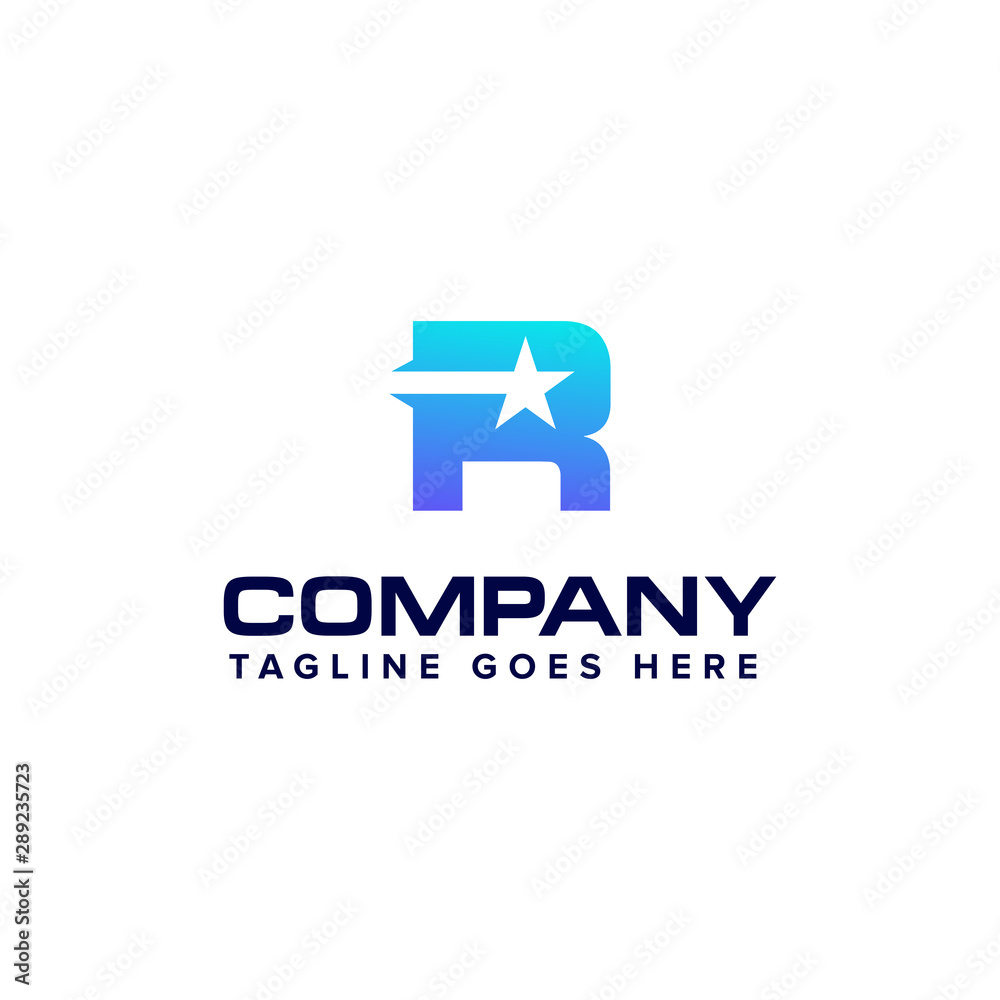 letter R with star logo design concept template